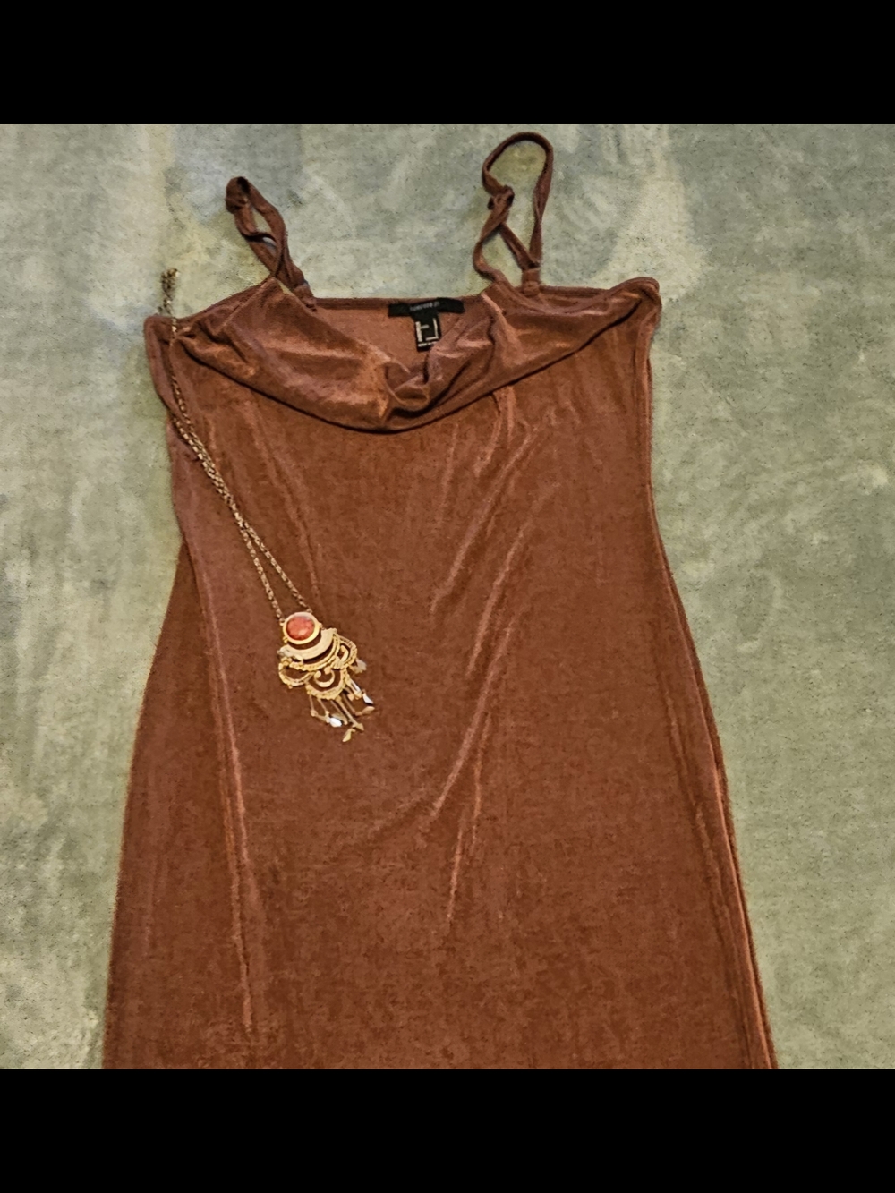 Forever 21 Rust Brown Velvet Cowl Midi Dress